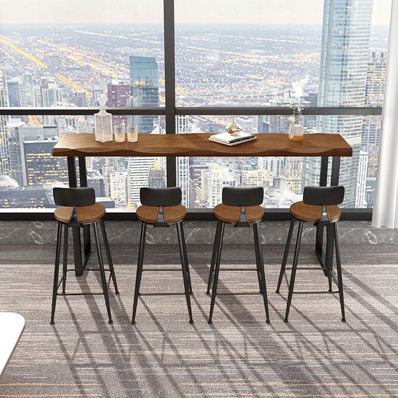 Rectangle Pine Wood Top Bar Table Industrial Bistro Table with Double Pedestal in Black