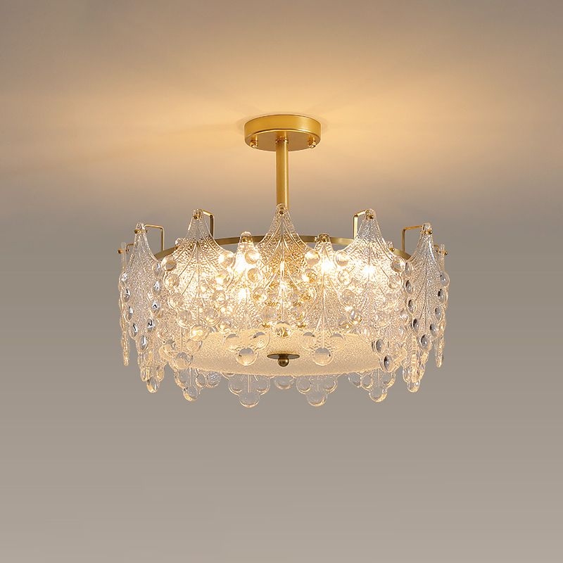 Gold Metal Chandelier Light Fixtures American Style Multi-Head Feather Hanging Pendant Lamps
