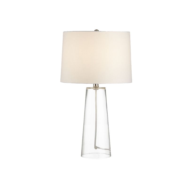 Lampe de table conique traditionnelle à 1 tête en verre transparent avec abat-jour en tissu blanc