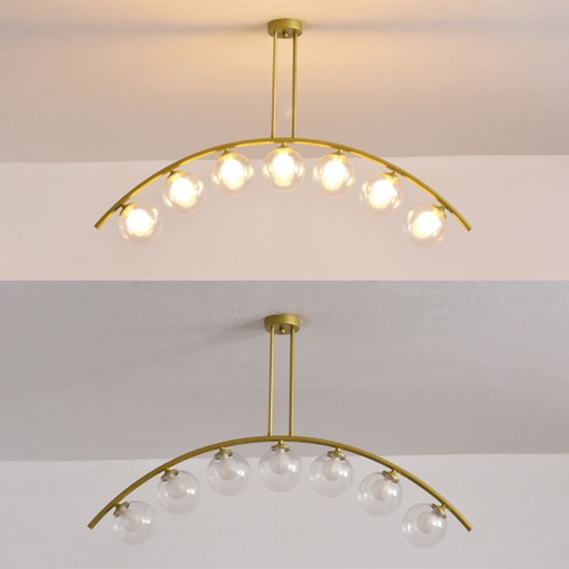 Mid-Century Modern Gold Metal Island Pendant Lighting Spherical Glass Island Ceiling Light for Dining Table