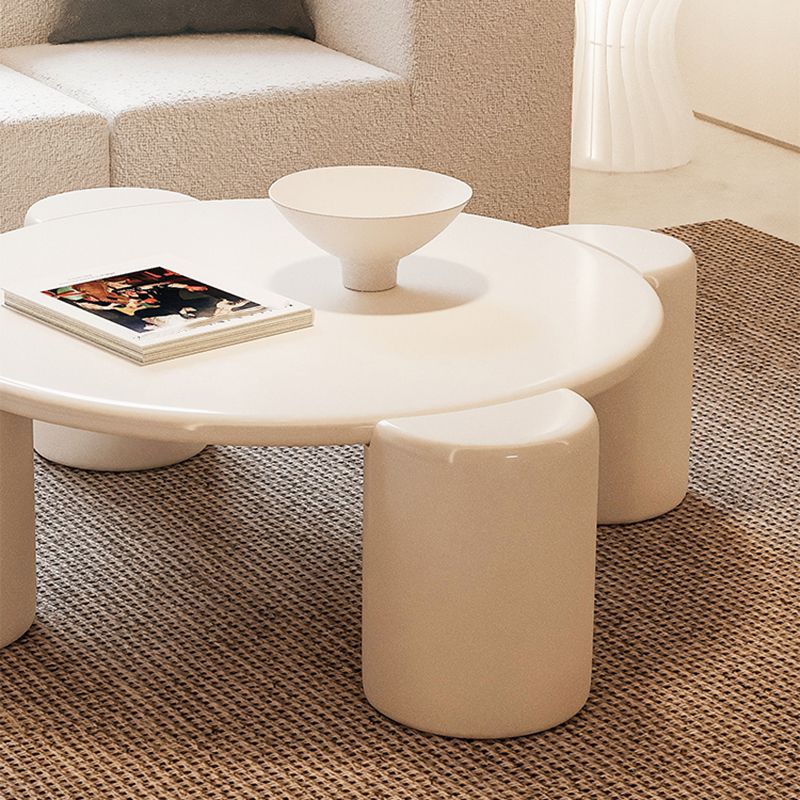 Solid Wood 4 Legs Coffee Table Minimalist Round Accent Table in White/Gray