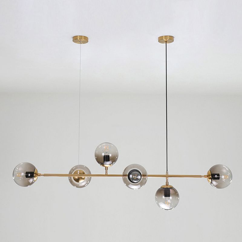 Smoke Grey Glass Orb Pendant Lighting Postmodern Island Ceiling Light for Dining Room