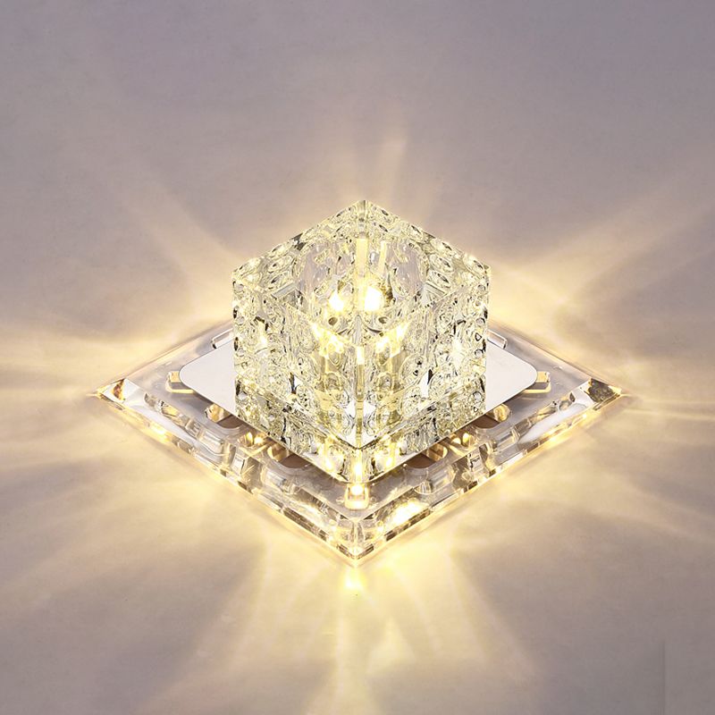Plafonnier encastré à LED carré Simplicity en cristal pour entrée, plafonnier transparent
