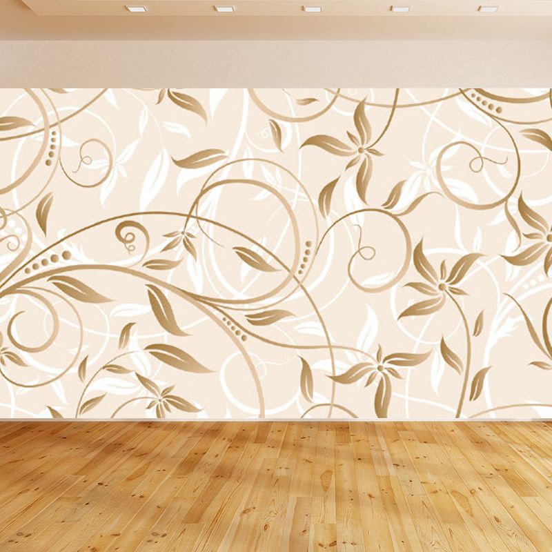 Huge Flower Branch Mural for Bedroom Florentine Wall Art in Beige, Stain Resistant