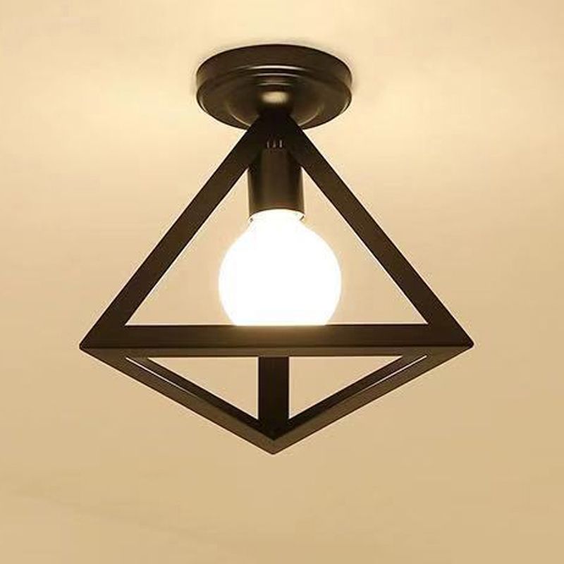 Geometric Shape Metal Flush Mount Light Industrial 1 Light Flush Ceiling Light in Black