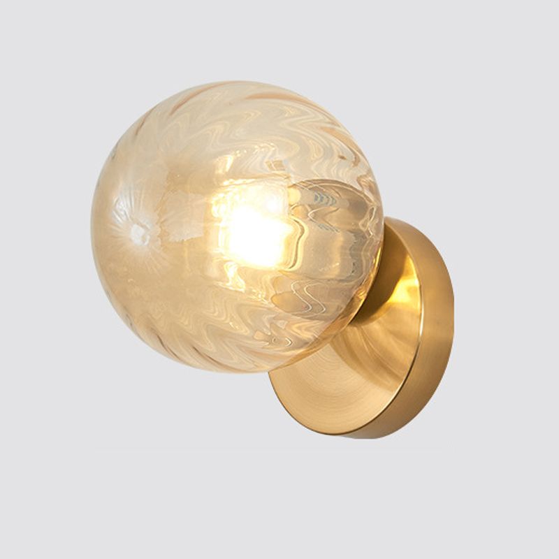 Globe Shade 1 - Light Wall Lighting Fixture in Black / Gold Iron & Glass Wall Fixture