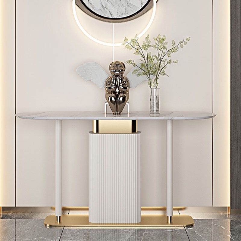 Modern Oval Console Table Stone Console Sofa Table in White/Black
