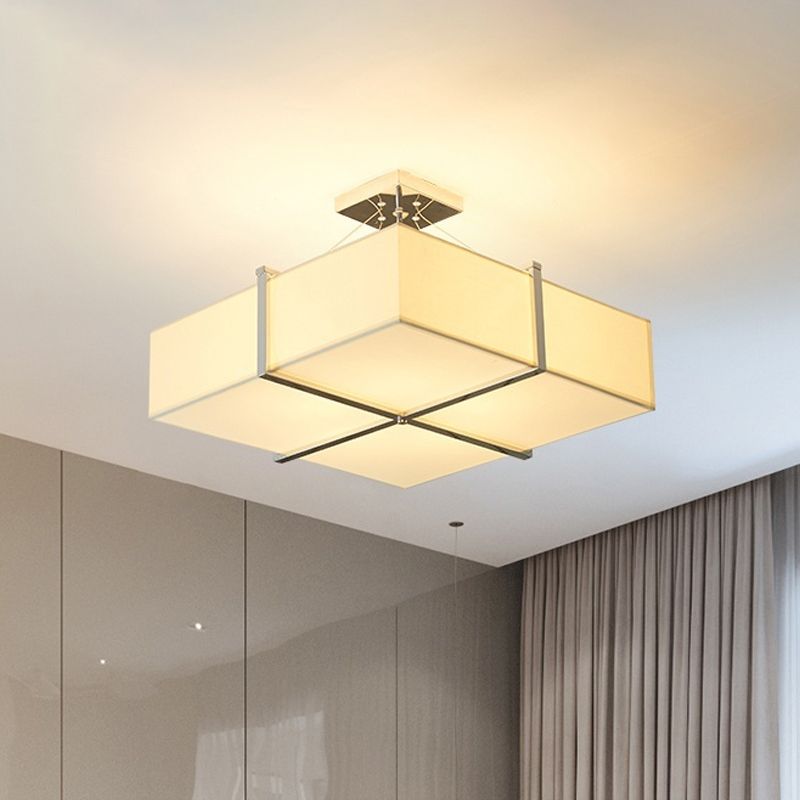 Zeitgenössische quadratische Stoff Deckenbeleuchtung 4 Lichter Halbflush Mount Light in Gold