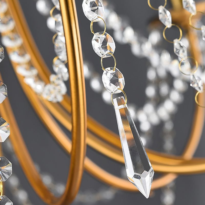 6 cabezas estilo vela colgante de techo lámpara de techo de cuentas de cristal de oro moderno