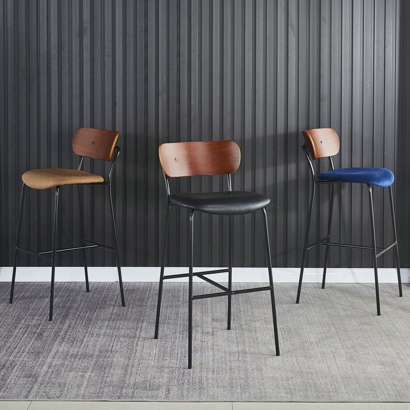 Tabourets de comptoir scandinaves en fer noir Tabourets de bar à dossier bas en bois (Ensemble de 2)