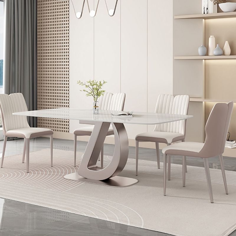 Glam Dinner Table Rectangle Stone Dining Room Table in White
