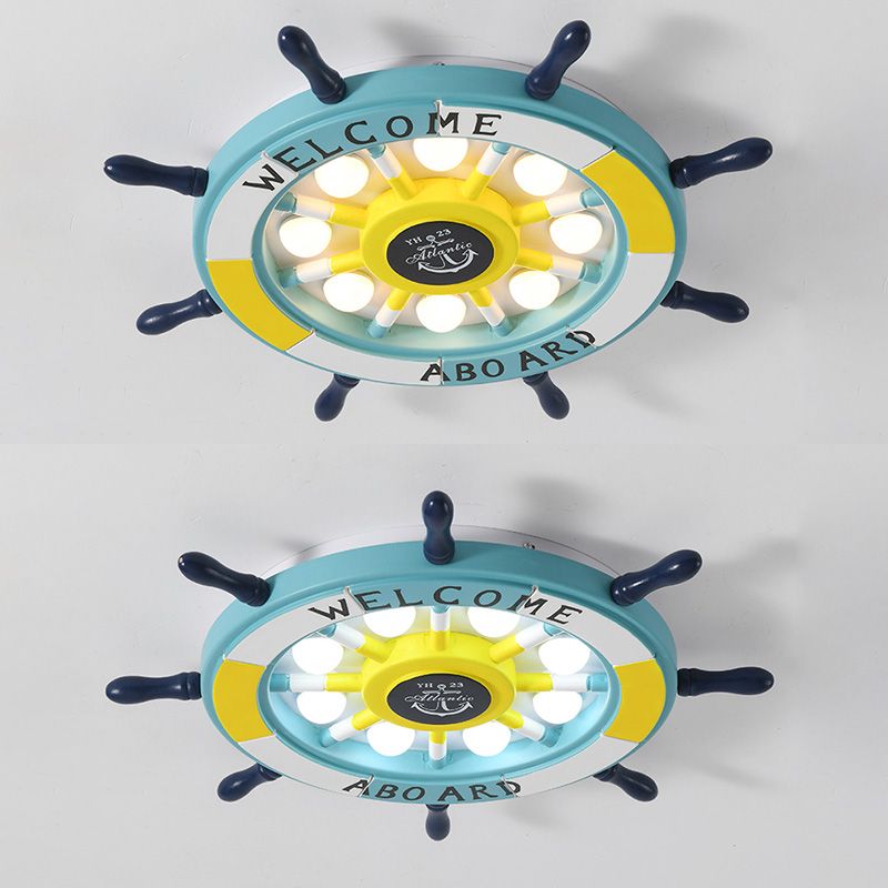 Children's Room Ceiling Light Creative Boy Bedroom Mediterranean Style Ocean Cartoon Wooden Pirate Ship Rudder Energy-saving Lamps