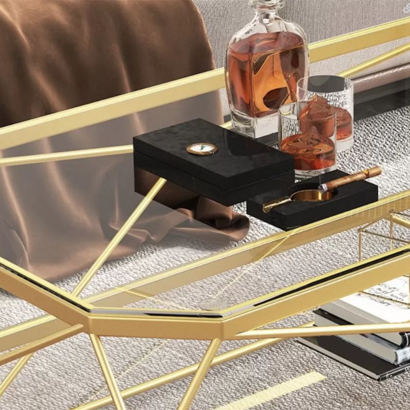 Modern Style Rectangular Glass Table Metal Bottom Frame Frame Base Coffee Table