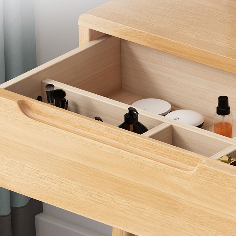 Scandinavian Solid Wood Dresser 1-Drawer Vanity Table with Stool and Mirror