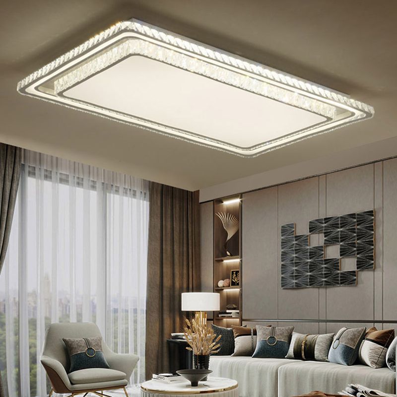 Dual-Tier Crystal Flush Light Minimalist LED White Flush Mount Ceiling Light for Living Room