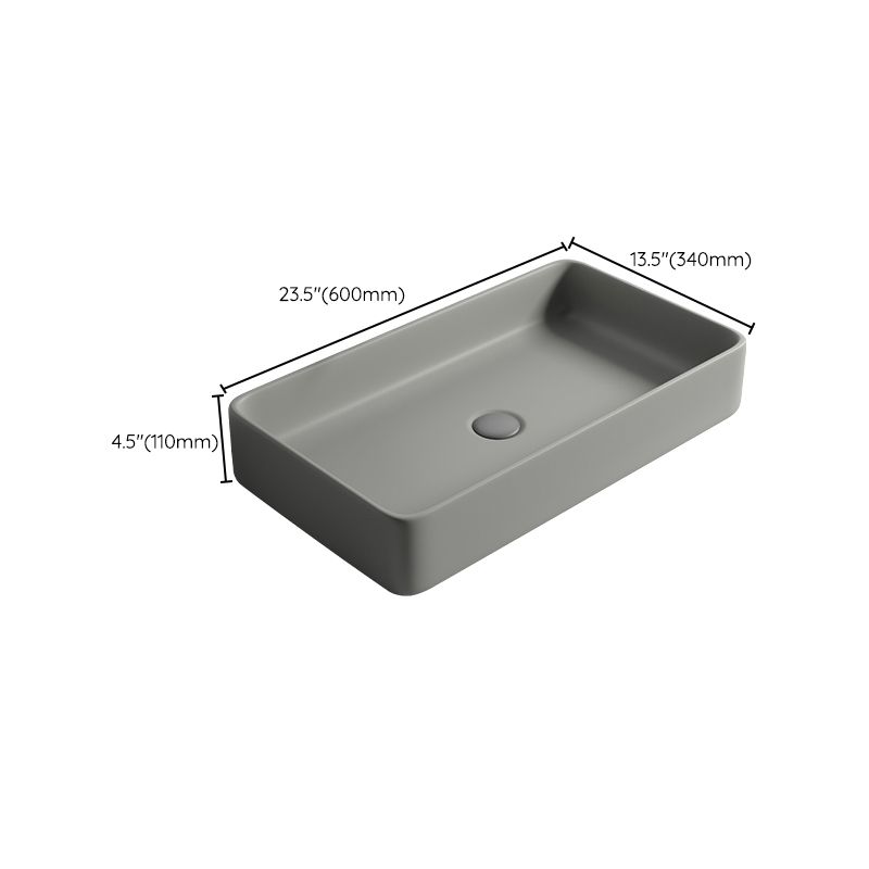 Contemporary Bathroom Sink Porcelain Rectangular Vessel Lavatory Sink with Pop-Up Drain