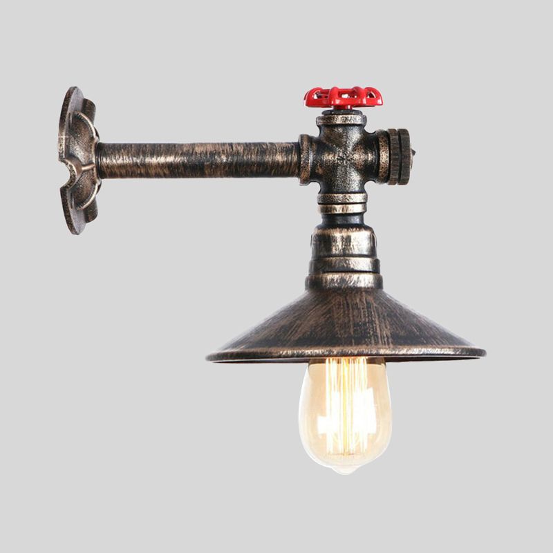 Metallic Antique Bronze Wall Mount Light Water Pipe 1 Bulb Industrial Loft Wall Lighting with Cone Shade