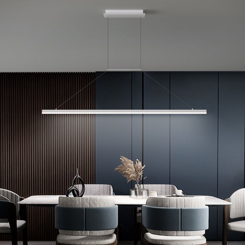 Modern Metal Island Light Linear 1-Head Restaurant Hanging Lamp with Silica Gel Shade