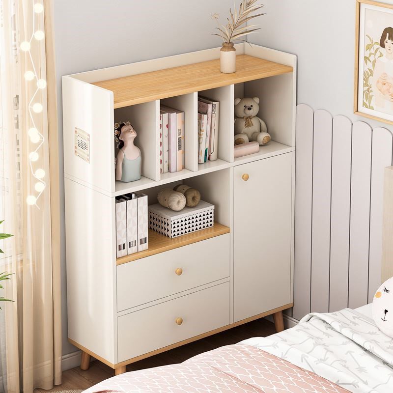 Modern Matte Finish Bookshelf Wooden Standard Bookcase with Drawer Storage