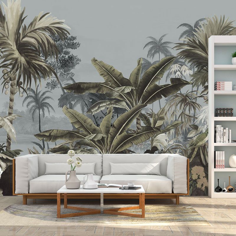 Contemporary Wall Mural Decal for Accent Wall, Grey and Green, Personalized Size Available