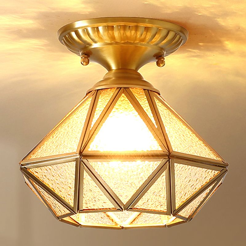 Brass Shaded Semi Flush Ceiling Light Vintage Glass Aisle Ceiling Mounted Light