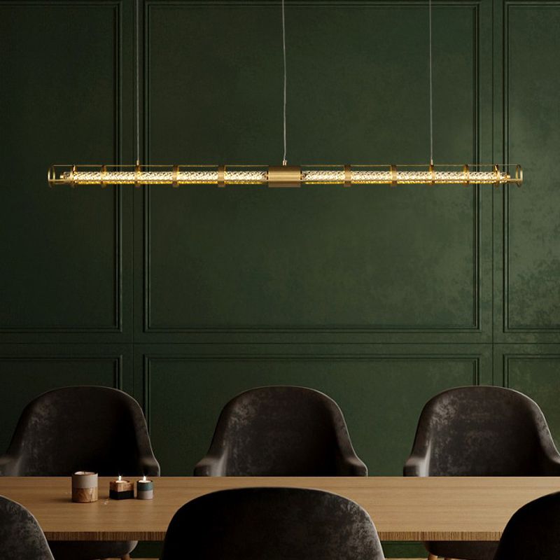 Modern Style Linear Island Pendant Simple 1 Light Crystal Island Light for Restaurant