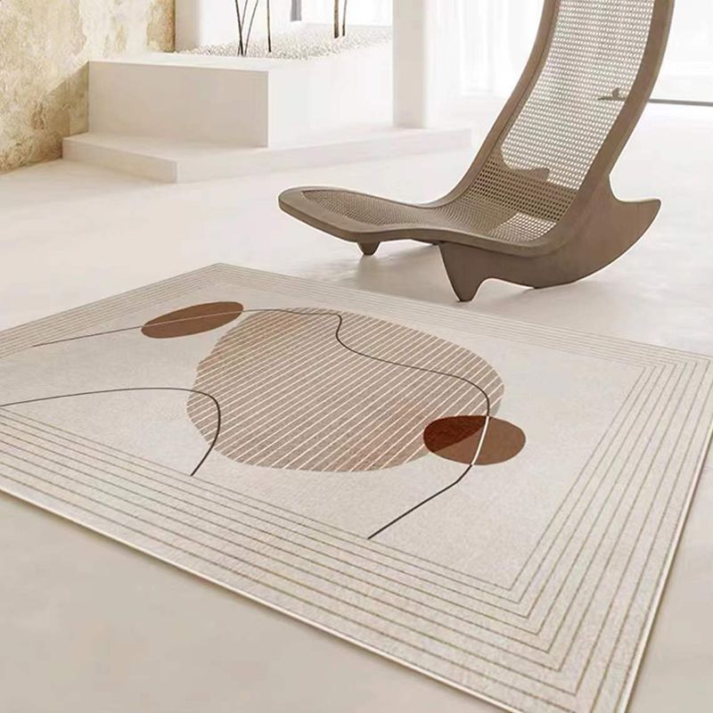 Modern Geometric Print Rug Apricot Polyester Area Carpet Non-Slip Backing Rug for Drawing Room
