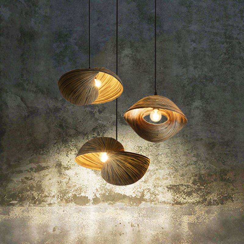 Hand Woven Pendant Light Kit Modern Bamboo Rattan 1 Bulb Brown Ceiling Hang Fixture