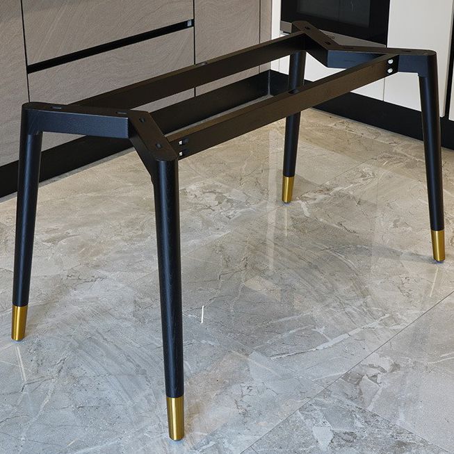 Rectangle Luxury Dining Table Sintered Stone Top Desk with 4 Metal Legs