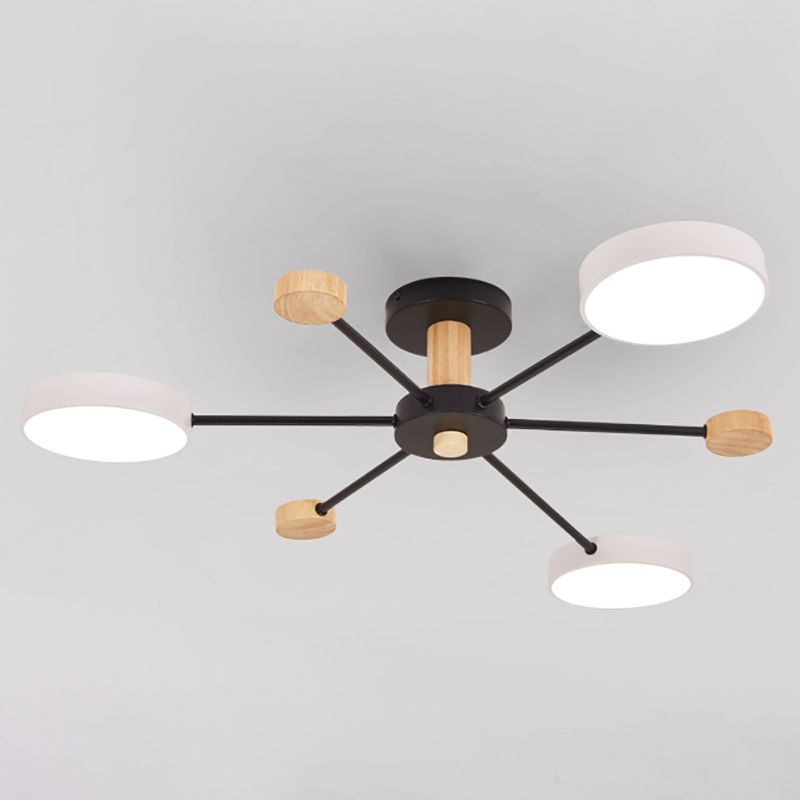 Luz de techo redondo nórdico Luz de montura de montura de luz múltiple con madera para dormitorio