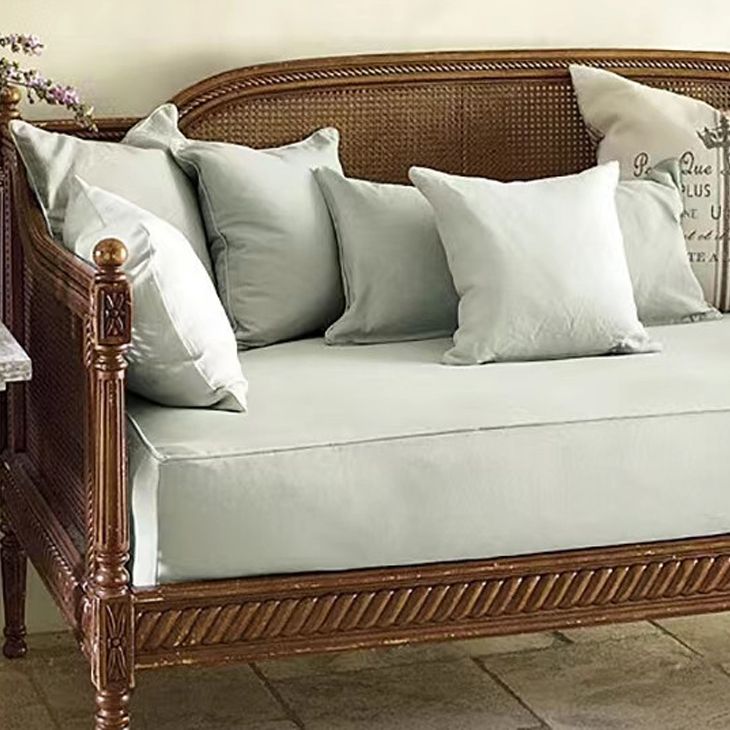 Linen Country Sloped Arms Sofa with Tight Back in Solid Wood