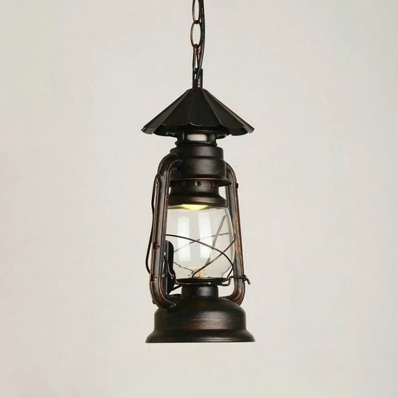 Nautical Kerosene Lantern Pendant Light Single-Bulb Clear Glass Hanging Lamp for Corridor