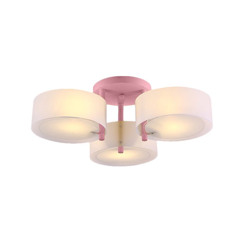 Macaron Semi Flush Mount Light Trum Shade 3 Luci in vetro smerigliato Lampada per camera da letto per bambini