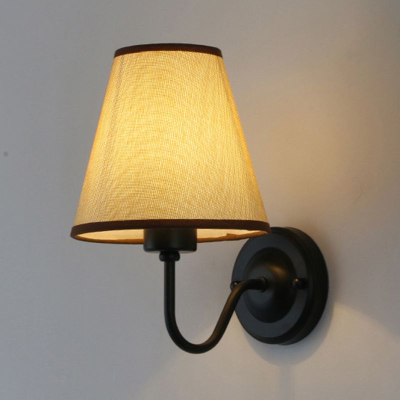 Modern Metal Wall Sconce Cone Shape Wall Light with Fabric Shade for Living Room