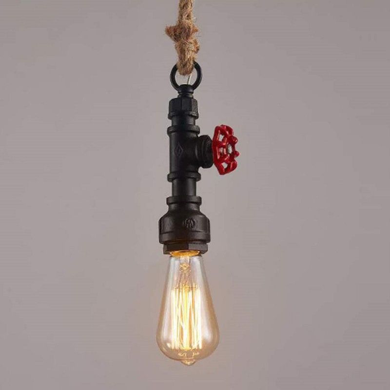 Retro Industrial Style Single Bulb Hanging Light Creative Water Pipe Shaped Metal Pendant Lamp