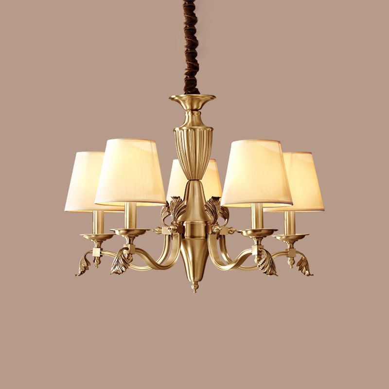 Brass Candelabra Ceiling Lighting Modern Metallic Chandelier Light Fixture with Tapered Fabric Shade