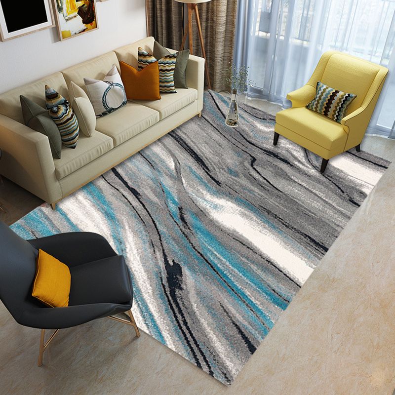 Blue and Orange Bedroom Rug Modern Abstract Painting Pattern Area Rug Polyester Stain-Resistant Carpet