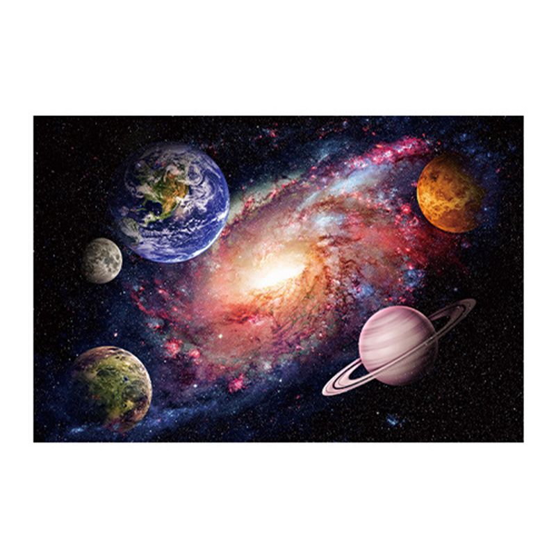 Blue Novelty Rug Polyester Universe Rug Non-Slip Backing Rug for Living Room