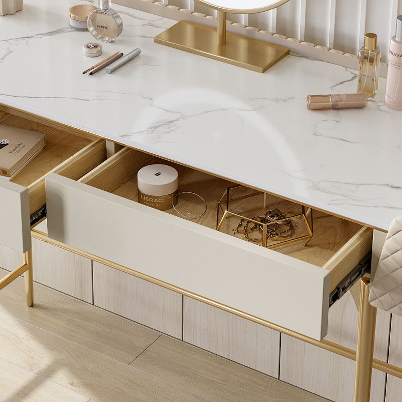 White Vanity Desk with 2 Storage Drawers 17.71" Wide Wood Vanity Set, Glam Style