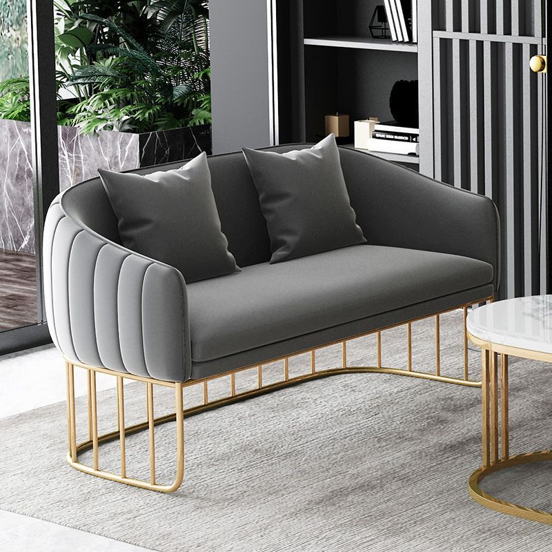 Blue/Gray Velvet Sofa Modernism Tuxedo Arm Sofa with Pillows
