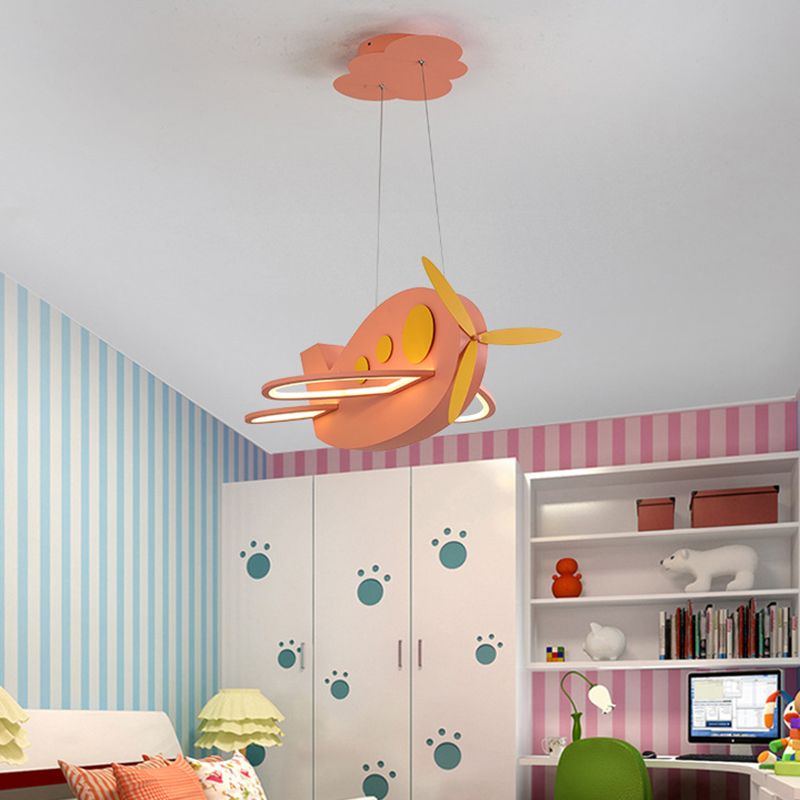 Airplane Shaped Baby Room Chandelier Metallic LED Cartoon Ceiling Suspension Lamp