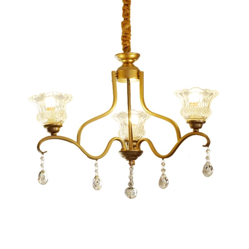 Gold 3/6/8 Lights Ceiling Chandelier Traditional Crystal Glass Floral Shade Parlour Suspension Lamp
