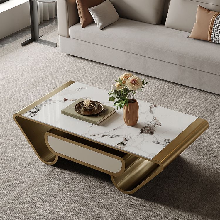 Slate Abstract Coffee Table Glam Rectangular Cocktail Table with Storage Drawer