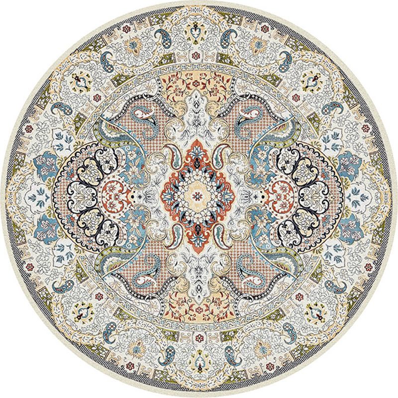 Multi-Colored Bedroom Area Rug Moroccan Mandala Print Rug Synthetics Non-Slip Backing Washable Stain Resistant Rug