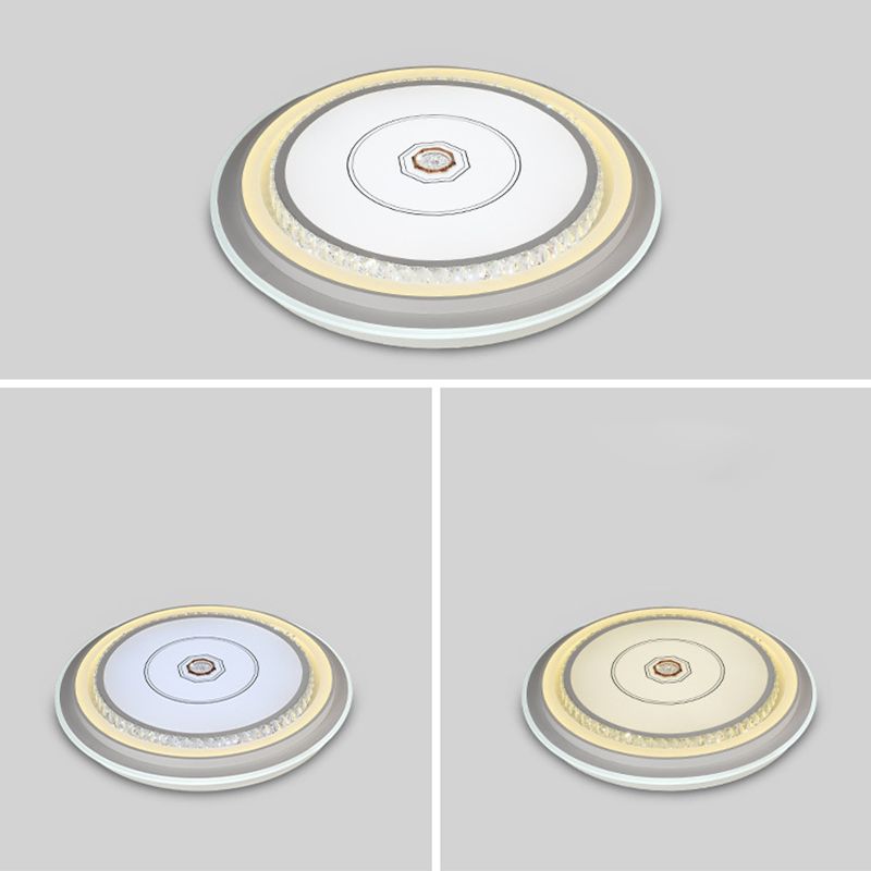 Modern Geometric Ceiling Flush Light Crystal Encrusted Bedroom LED Flushmount in White