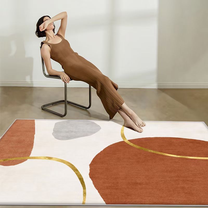 Apricot Rectangle Rug Polyester Modern Rug Washable Rug for Living Room