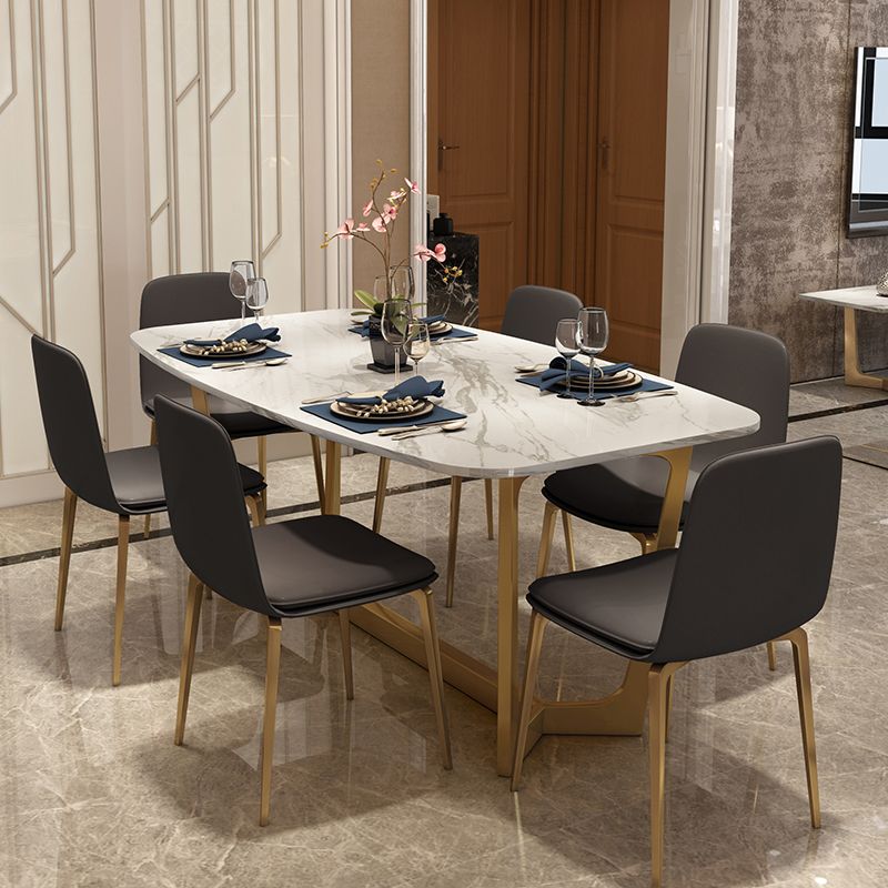 Traditional Luxury Rectangle Furniture Marble Trestle Base Dinner Table