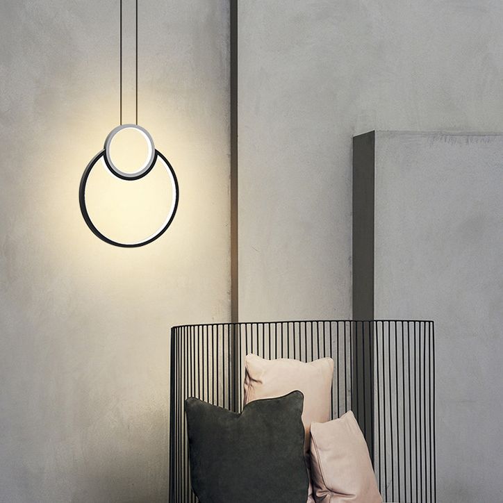 Geometrical Bedroom Pendant Light Fixture Metal LED Nordic Pendant Ceiling Light in Black