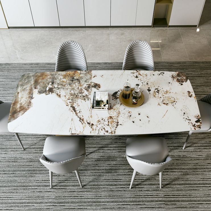 Modern Sintered Stone Table Dining Rectangle Table with Metal Legs for Home Use
