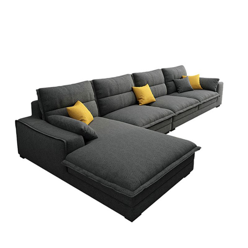 Linen Sectional Sofa L-Shape Stationary Sectional Sofa,Pillowed Back Cushions